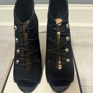 White House Black Market Black Lace-Up Peep Toe Boots - Peyton - Size 7.5